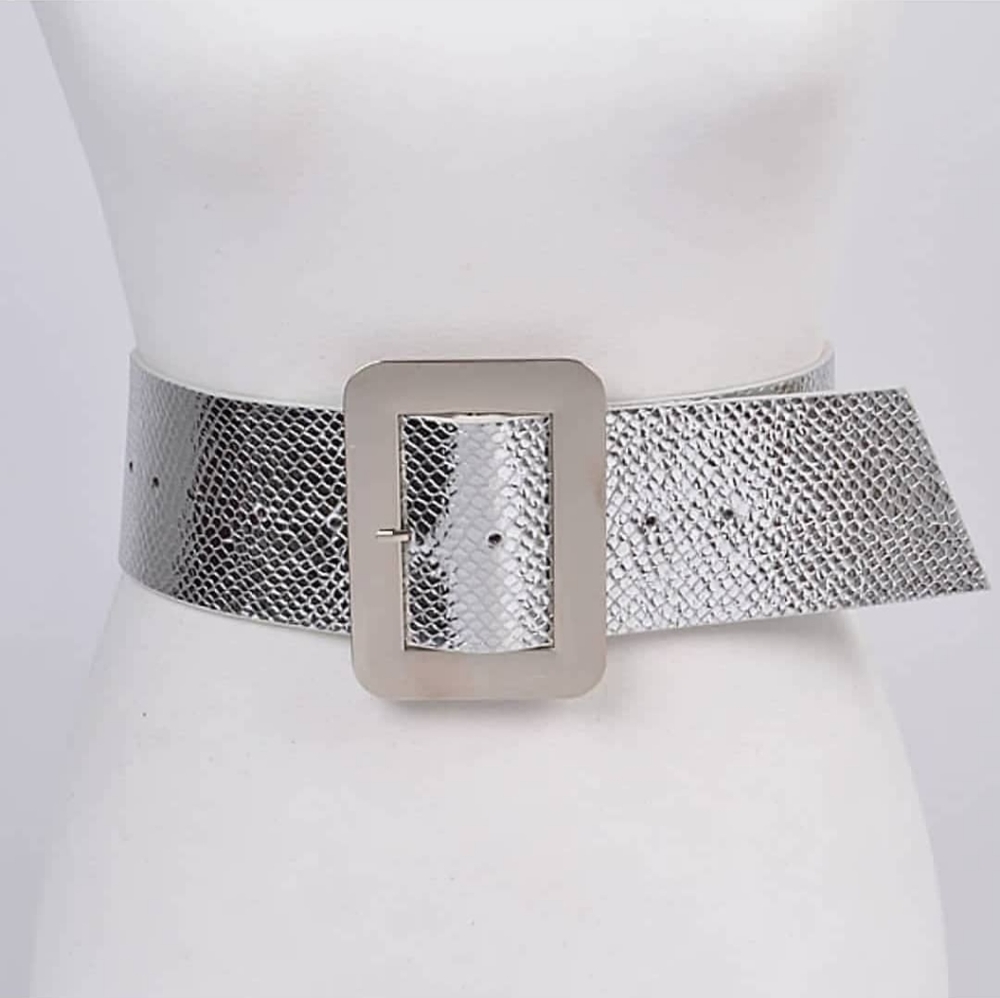 Silver square buckle belt